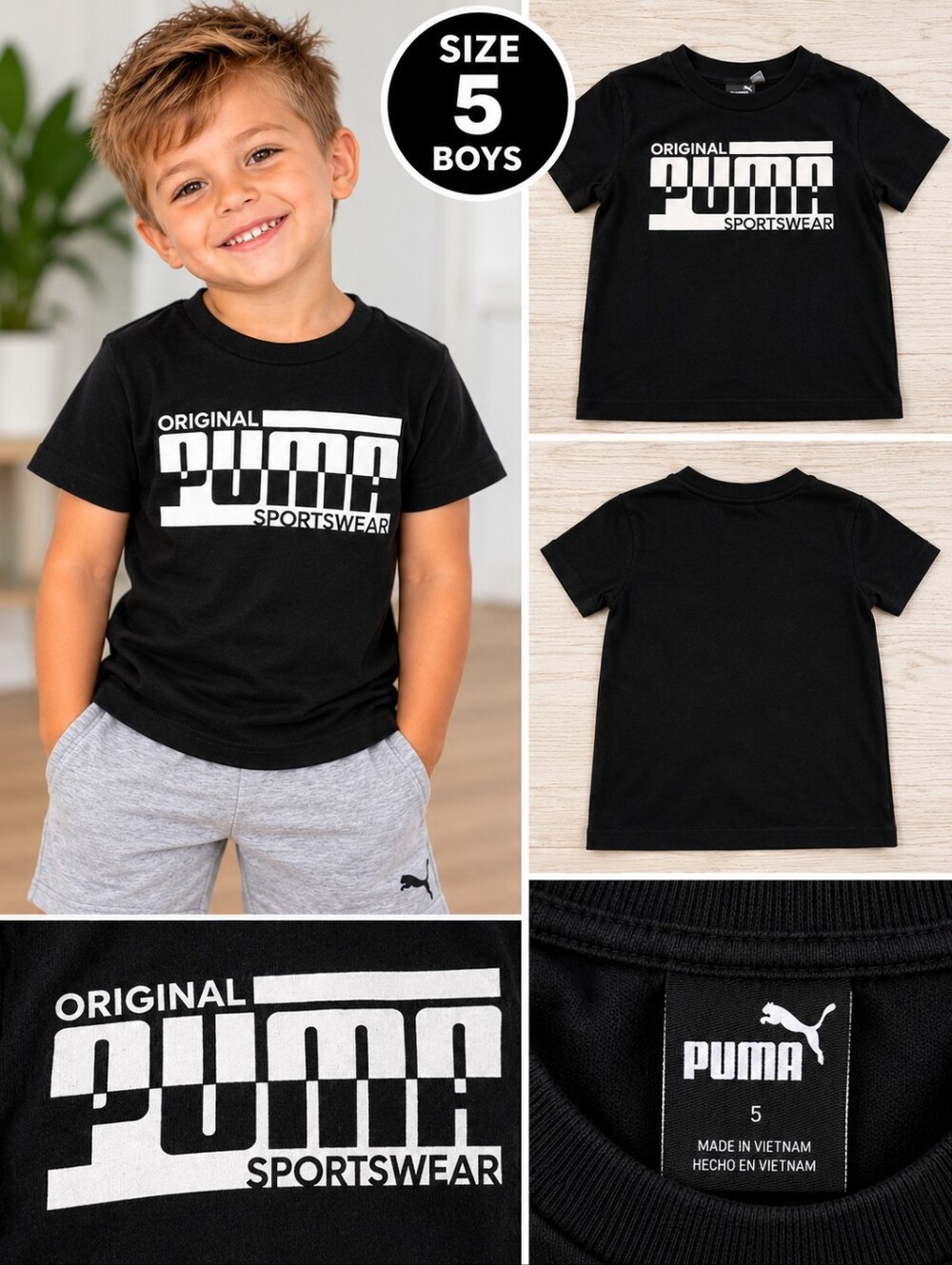 Puma boys size 5 black short sleeve shirt #34